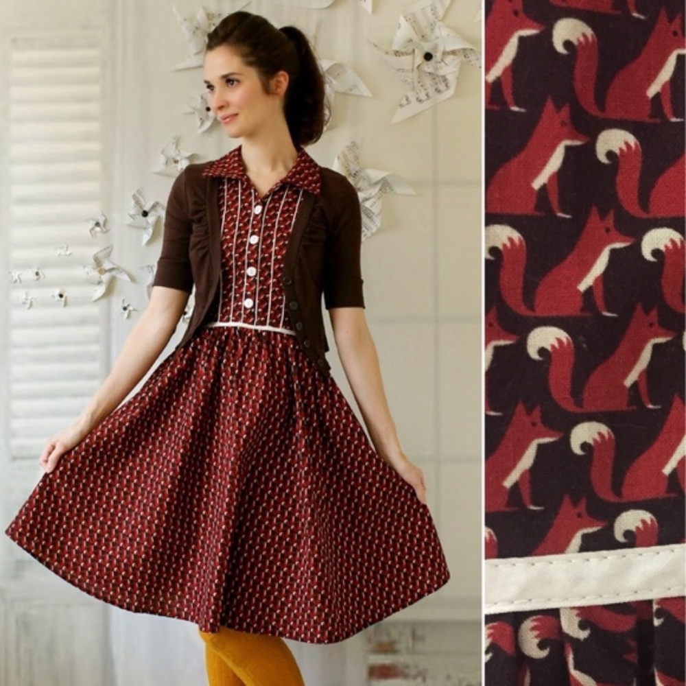 Modcloth "Furry Up Now" Retrolicious Fox Dress